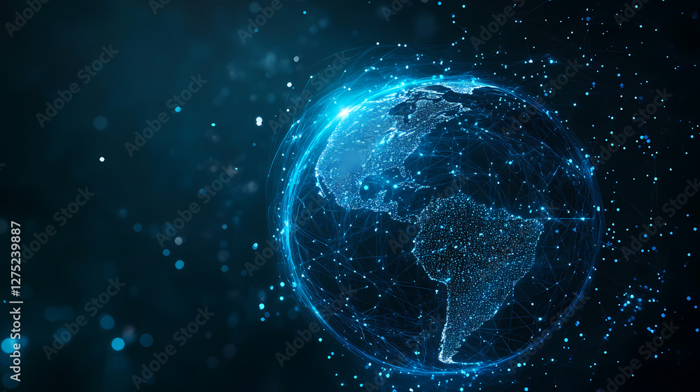 Naklejka premium Glowing Earth Concept with Network Structure