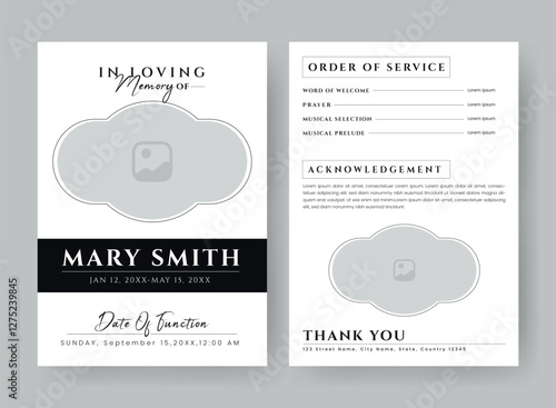 Funeral  Template for Memorial Program. Minimalist Bifold Brochure Design Layout.