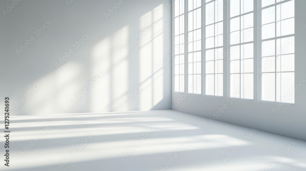 The minimalist, empty interior of the building now has sunlight streaming in from Windows The minimalist, empty interior of the building now has sunlight streaming in from Windows
