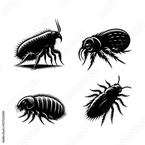 Flea Silhouette Vector Set – Detailed Parasitic Insect Illustrations for Logos & Design