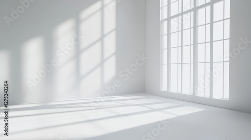 White room with a window and light shadow on the floor