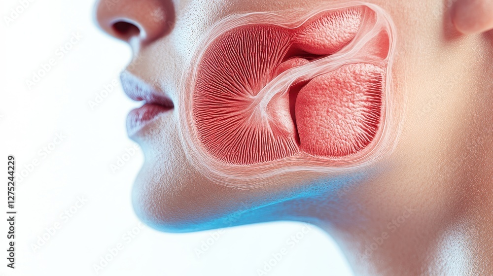 Naklejka premium Detailed Anatomy of Human Jaw Muscle and Bone Structure in Profile