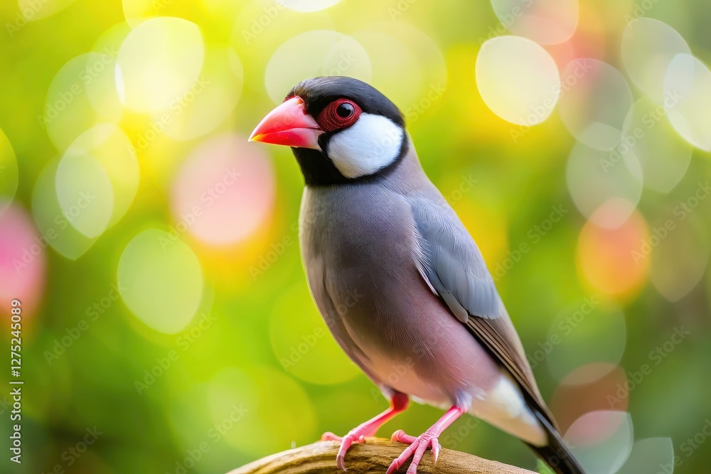 Rule of thirds composition highlights the vibrant details of a Java Sparrow in this stunning wildlife close-up.