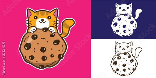 set of cat with cookies good for logo, sticker, badge, element design, etc