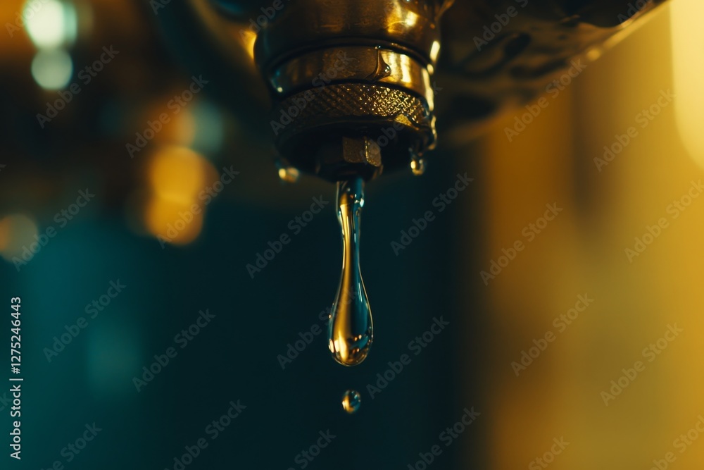 Faucet dripping water, close-up, dark background, industrial setting, plumbing Faucet dripping water, close-up, dark background, industrial setting, plumbing