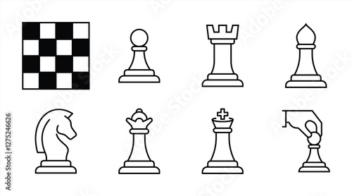 Chess Icon Set Featuring Game Pieces and Symbols