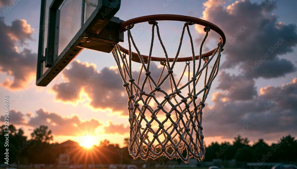 Basketball hoop at sunset with lens flare Basketball hoop at sunset with lens flare