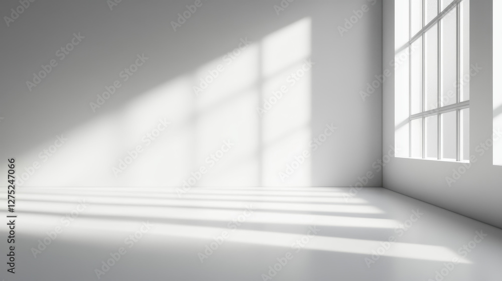 Obraz premium The minimalist, empty interior of the building now has sunlight streaming in from Windows