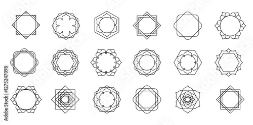 Collection of Arabic oriental floral vector design elements. Traditional golden arabesque icons, ornaments and patterns. Abstract flower symbols and logos in ornamental Islamic style.