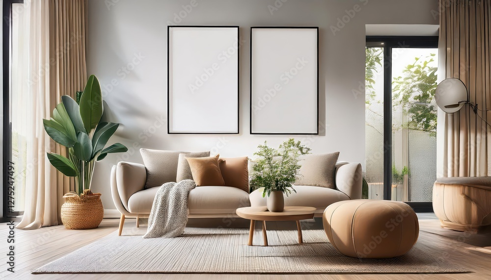 Modern Inviting Art Living Room Mockup Minimalist Scandinavian Interior with Poster Frame Showcasing Vibrant Abstract Artwork, Perfect for Digital Art, Home Decor, or Design Inspiration Modern Inviting Art Living Room Mockup Minimalist Scandinavian Interior with Poster Frame Showcasing Vibrant Abstract Artwork, Perfect for Digital Art, Home Decor, or Design Inspiration