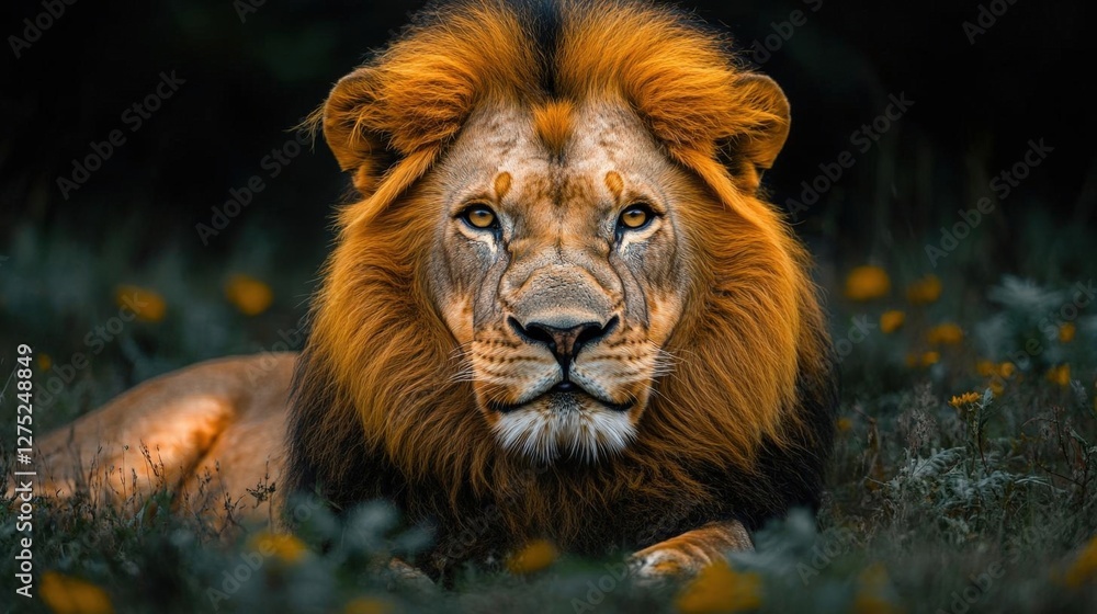 Fototapeta premium Majestic Lion Portrait In Golden Light