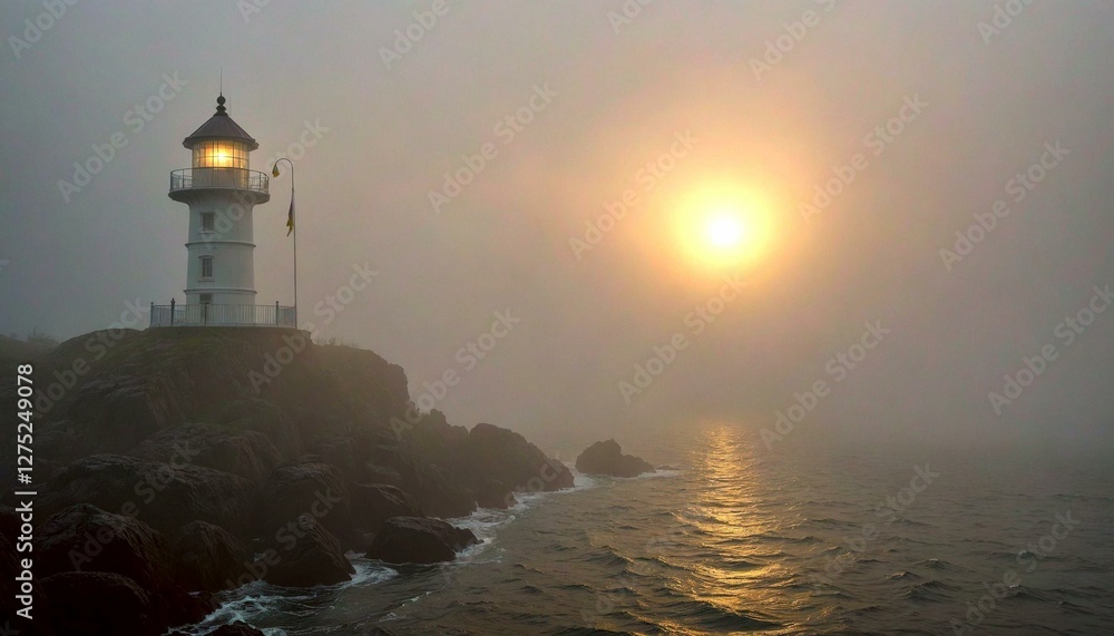 Sunset over Lighthouse on Rocky Shoreline Sunset over Lighthouse on Rocky Shoreline