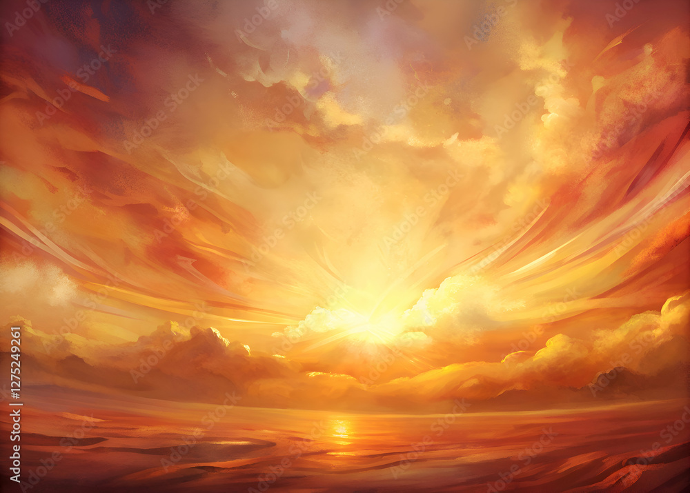 Obraz premium Golden Sunset Sky with Dramatic Clouds. Landscape Photography