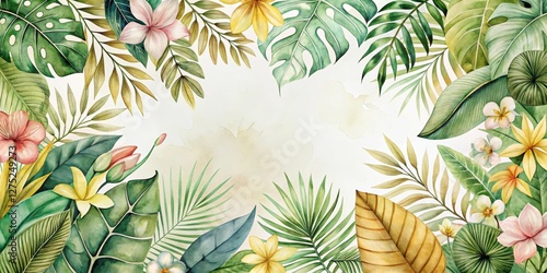 Lush Tropical Foliage and Blossom Frame for Elegant Designs and Artistic Projects