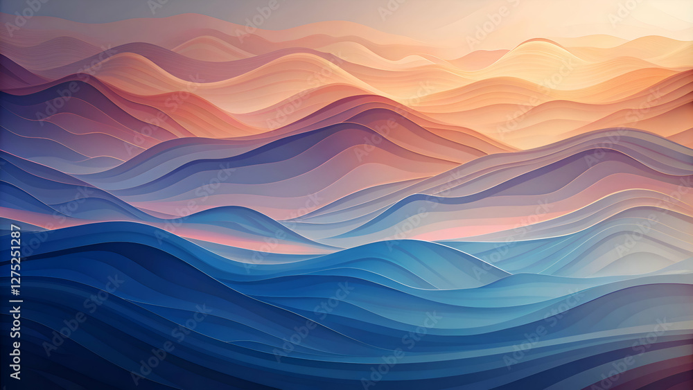 Obraz premium Abstract Layered Mountains Sunset Landscape Art Print