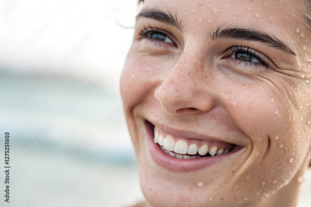 Obraz premium A detailed close-up of a smile, capturing the laugh lines and the way skin folds naturally during facial expressions.