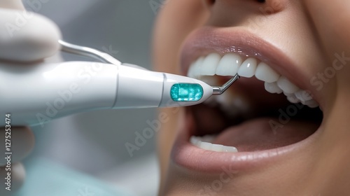 Close-up of a dental hygienist performing a professional teeth cleaning