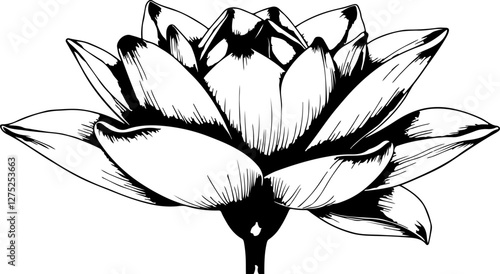 "Water Lily Silhouette Art – Elegant Floral Design in Black and White for Nature-Inspired Illustrations and Decorative Graphic Projects"