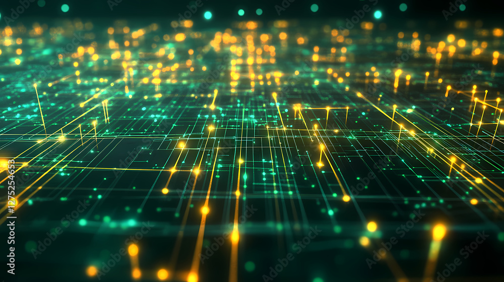 Fototapeta premium Abstract Tech Grid with Green and Yellow Lines