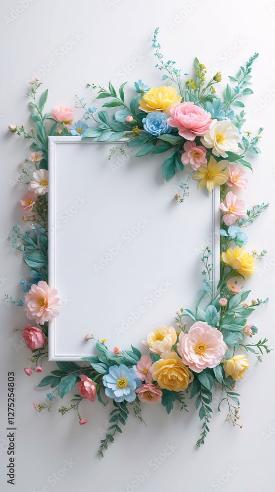 Soft pastel flowers framing a white tray on a neutral background for clean product photography and styling concepts for Copyspace and Text Background Soft pastel flowers framing a white tray on a neutral background for clean product photography and styling concepts for Copyspace and Text Background
