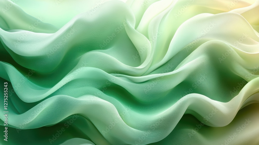 Fototapeta premium Green and White Fabric Texture with Soft Waves