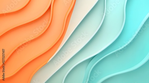 Fluid Wave Pattern in Orange and Turquoise / オレンジとターコイズの流体波パターン