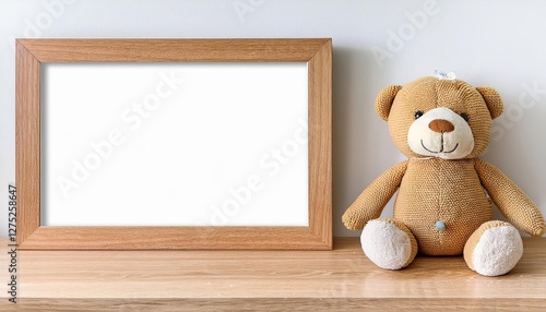 Elegant Empty Wooden Frame for Babys Nursery or Kids Room, Inviting Warmth and Charm with its Minimalist Design, Perfect as a Canvas for Personalized Artwork.