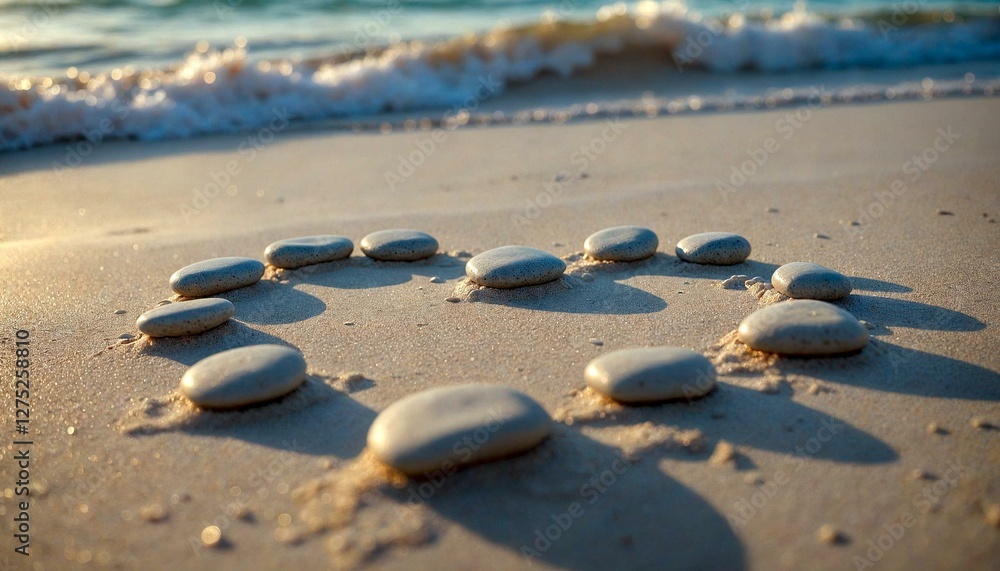 Pebble peace sign at sunset on beach Pebble peace sign at sunset on beach