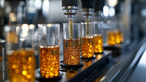 Precision Filling of Golden Liquid in Laboratory Glassware Setup