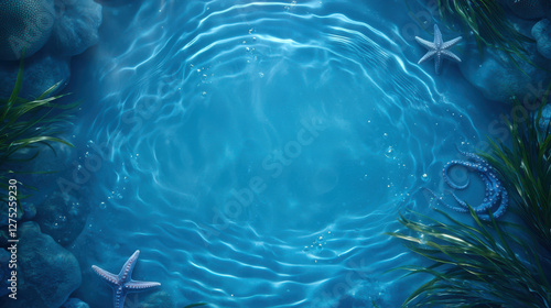 Serene underwater scene with clear blue water and marine life, Sea and sand Theme.