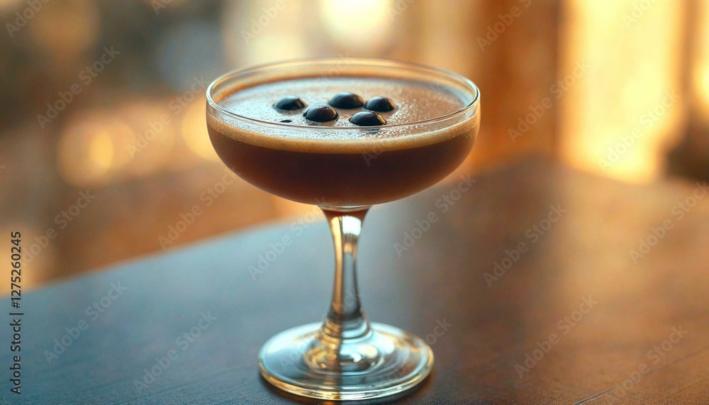 Dark Frothy Drink on Wooden Table Dark Frothy Drink on Wooden Table