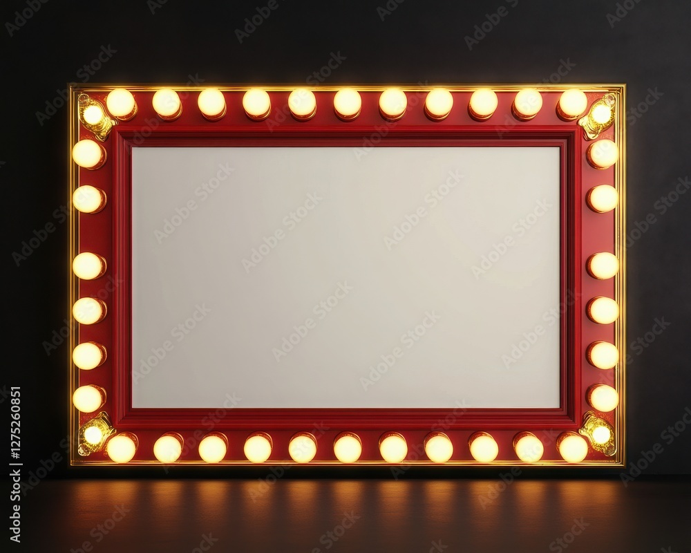 A vibrant illuminated mirror with a classic design, perfect for a dressing room or theater setting. A vibrant illuminated mirror with a classic design, perfect for a dressing room or theater setting.