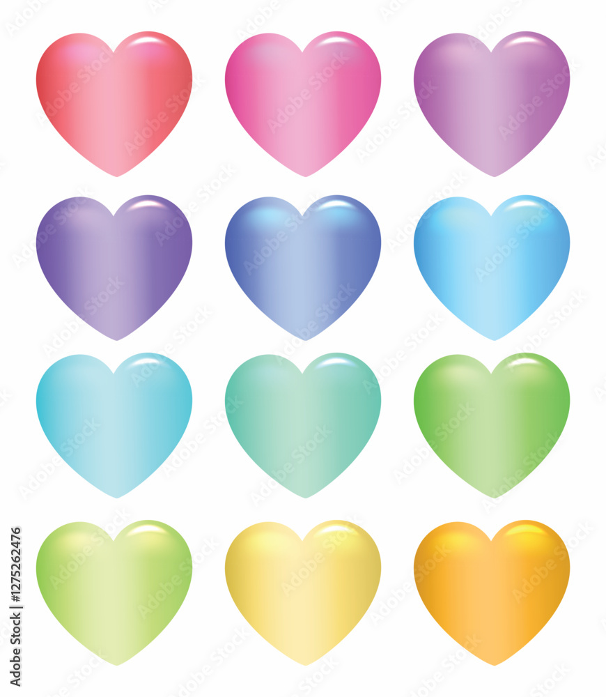 Glossy Colorful Heart Icons Set – Shiny Love and Valentine Symbols Glossy Colorful Heart Icons Set – Shiny Love and Valentine Symbols