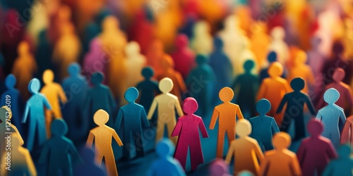 Diverse paper figures crowd; unity concept