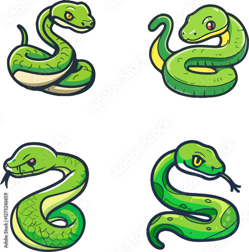 set of snake cartoon drawing vector