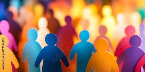 Colorful paper people crowd; diversity, unity; blurred background; social media