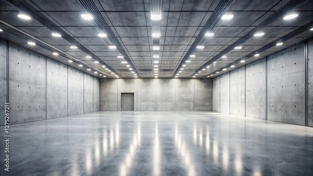 Modern Industrial Interior Space Empty Concrete Room with Recessed Lighting and Polished Floor Modern Industrial Interior Space Empty Concrete Room with Recessed Lighting and Polished Floor