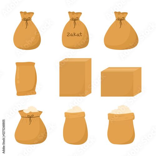Collection of Charity Box and Bag. Zakat Fitrah Donation