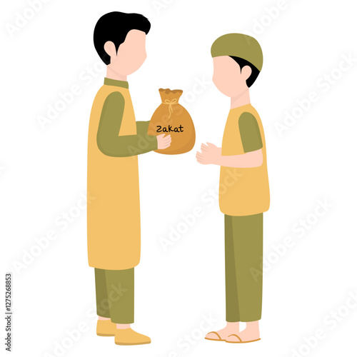 Muslim Giving Zakat Donation in Ramadan. Giving Alms with Other