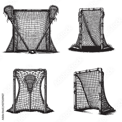 Vector Silhouette of a Lacrosse Goal on White Background"