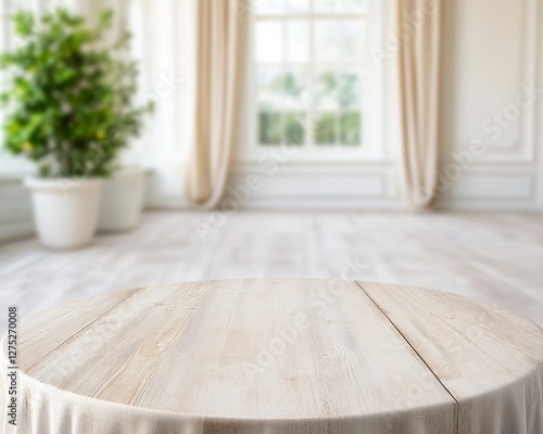 Wallpaper Mural Empty Light Beige Tablecloth On Wooden Table In Bright Room Torontodigital.ca