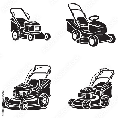 High-Quality Vector Silhouette of a Lawn Mower on White Background"