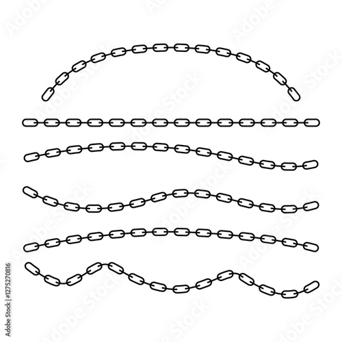 Set seamless chain link. set of black chains. curved, wavy, arcing straight chains. chain brush set. vector illustration