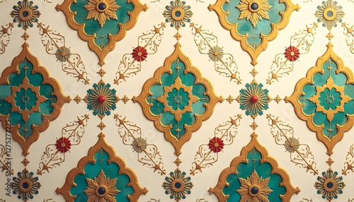 Elegant Moroccan Tile Pattern Wallpaper with Soft Beige Texture