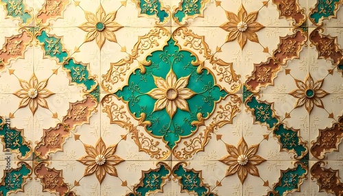 Regal Moroccan Geometric Background with Interwoven Florals