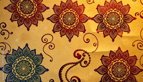 Stylized Indian Paisley Pattern Wallpaper with Teal and Plum