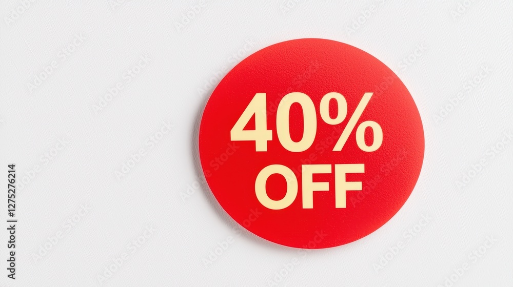 Bright Red Sale Sign Displaying 40 Percent Off Promotional Offer Bright Red Sale Sign Displaying 40 Percent Off Promotional Offer