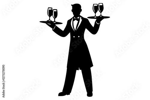 silhouette of a waiter with a tray