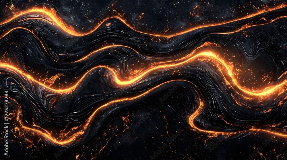Captivating abstract composition featuring dynamic fluid waves of molten orange and black tones resembling the mesmerizing movement and flow of liquid lava in a fiery organic visual experience Captivating abstract composition featuring dynamic fluid waves of molten orange and black tones resembling the mesmerizing movement and flow of liquid lava in a fiery organic visual experience