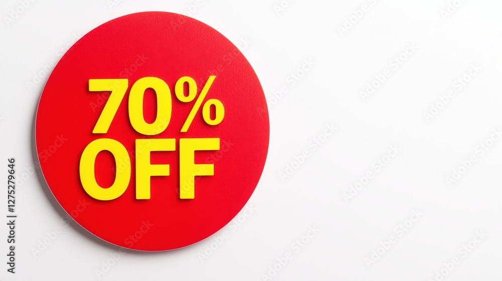 Bright Red Circular Sign Indicating a 70% Discount for Sales Bright Red Circular Sign Indicating a 70% Discount for Sales
